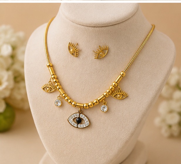 Evil Eye Necklace & Earrings Set