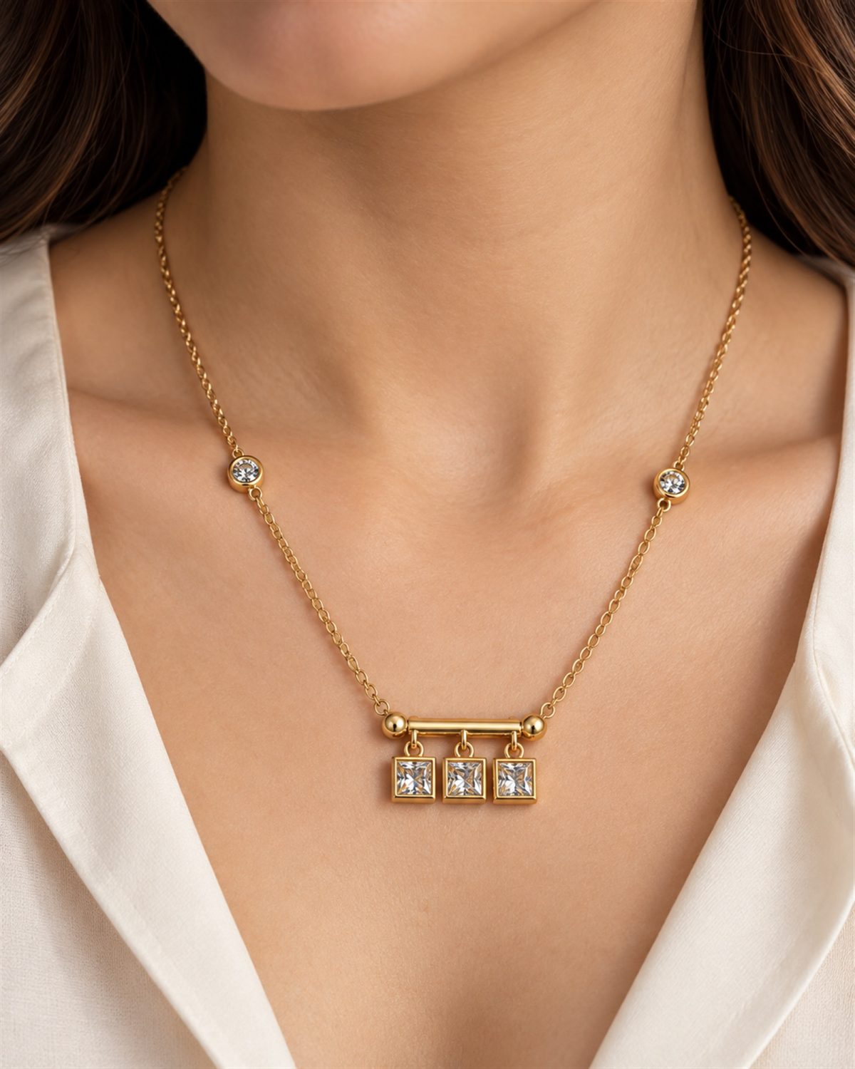 Crystal Square Trio Necklace