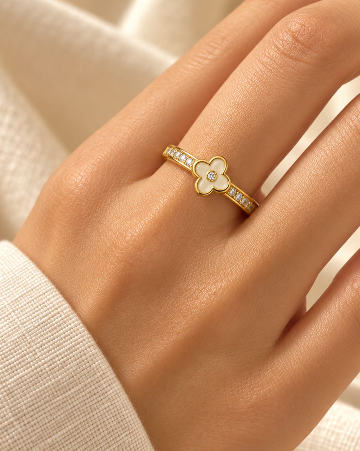 Ivory Clover Gold-Tone Adjustable Ring