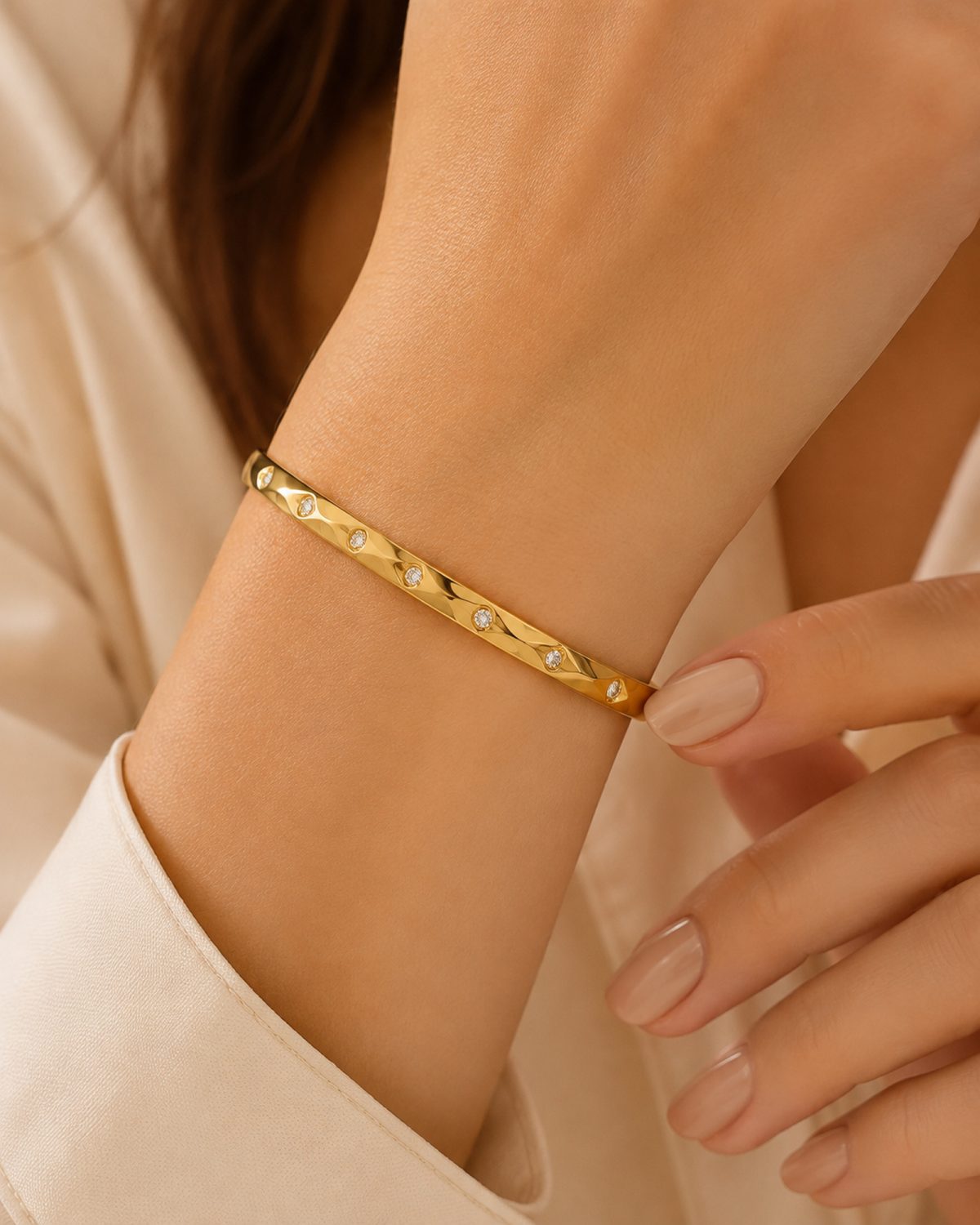 Aurelia Crystal Wave Gold-Tone Bangle Bracelet