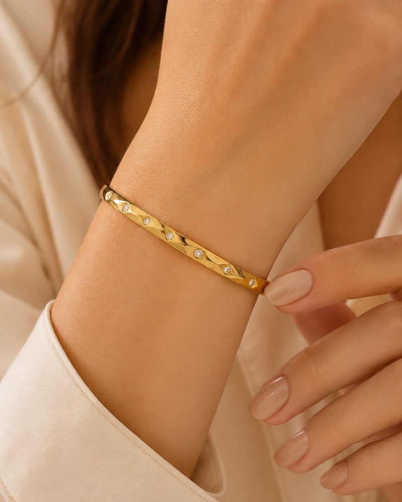Aurelia Crystal Wave Gold-Tone Bangle Bracelet