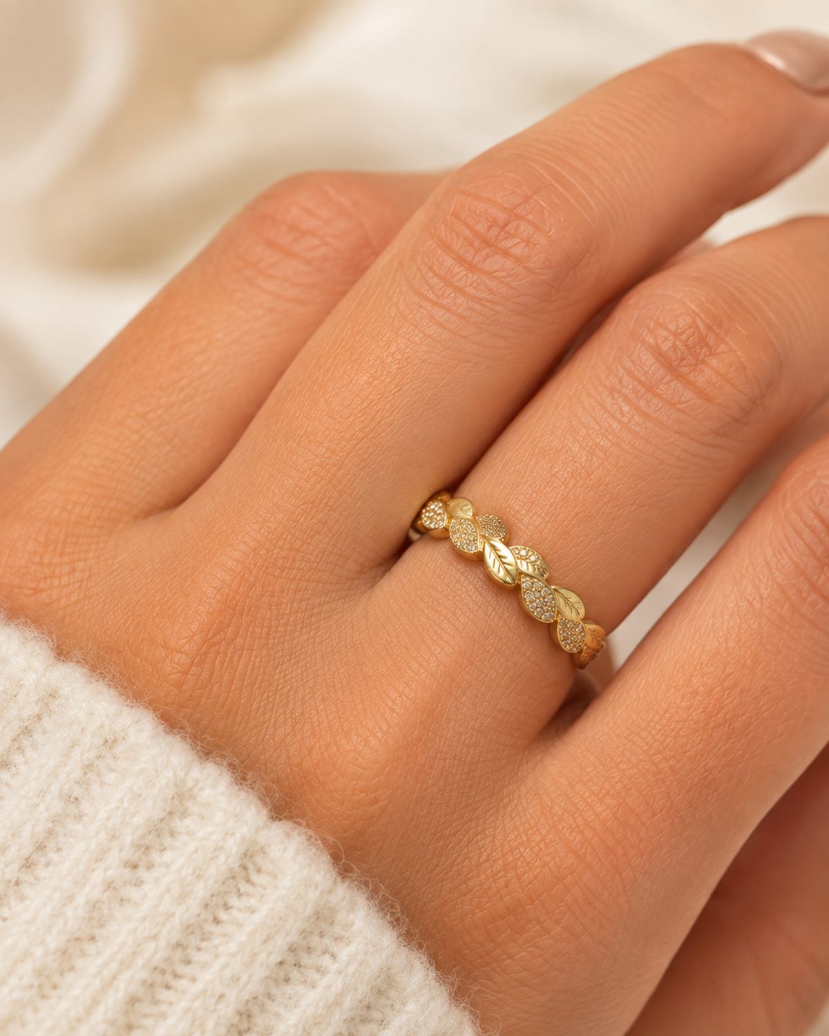 Crystal Leaf Adjustable Ring
