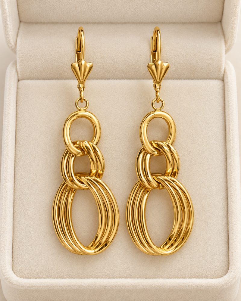 Golden Oval Cascade Earrings