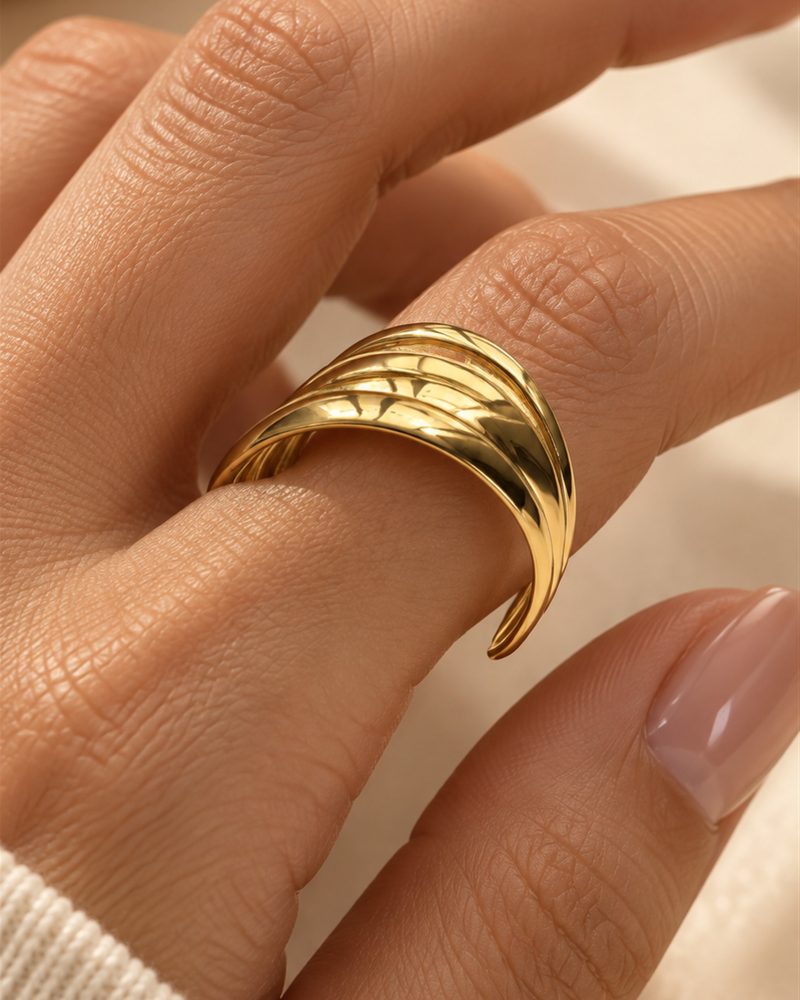 Golden Wave Adjustable Ring