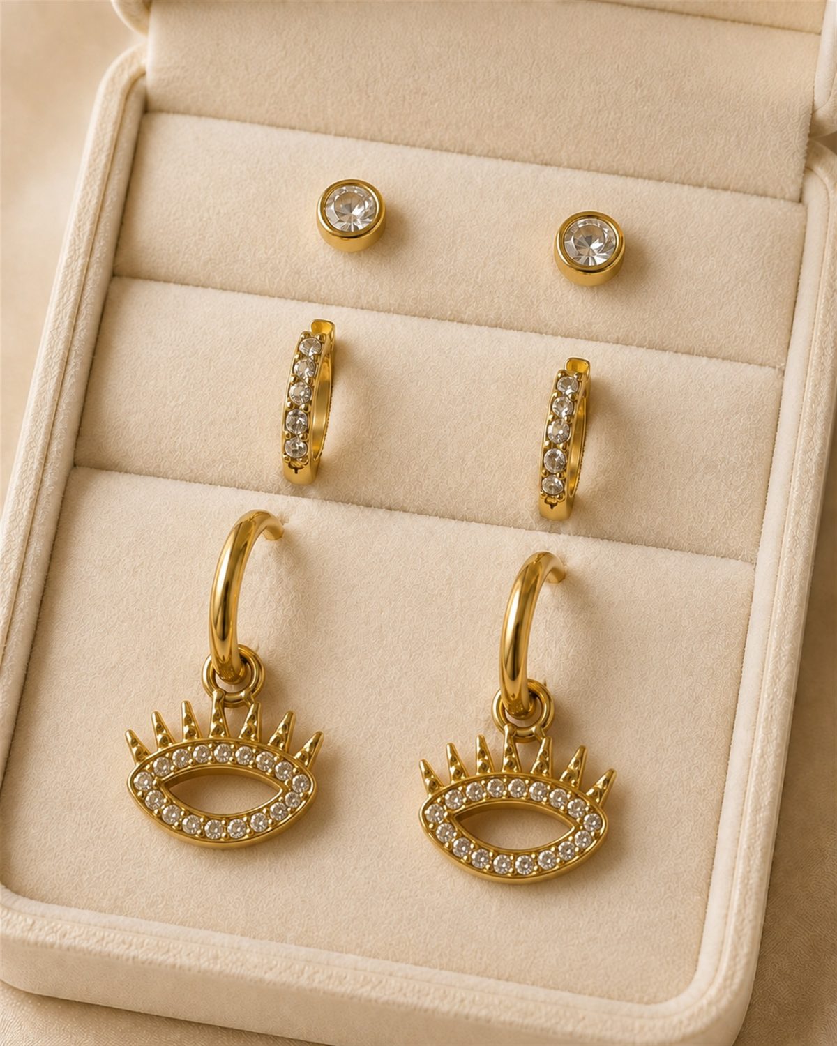 Golden Evil Eye Trio Earring Set