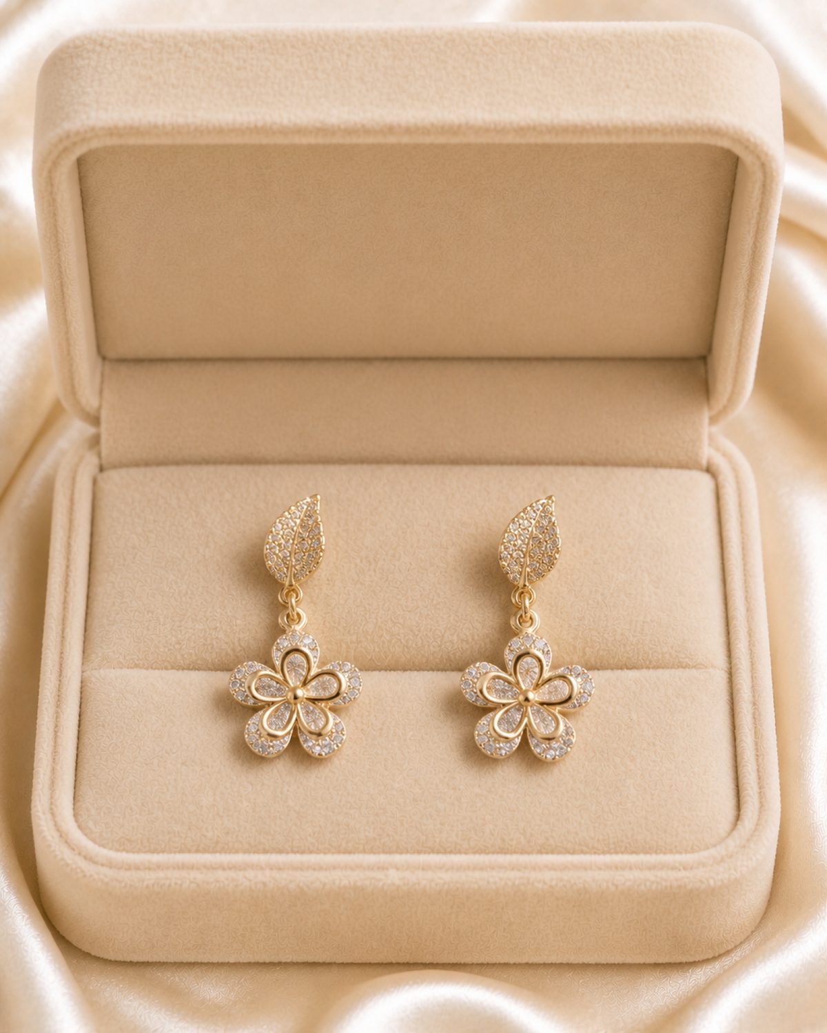 Crystal Leaf & Flower Drop Earrings