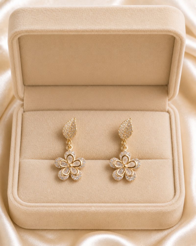 Crystal Leaf & Flower Drop Earrings