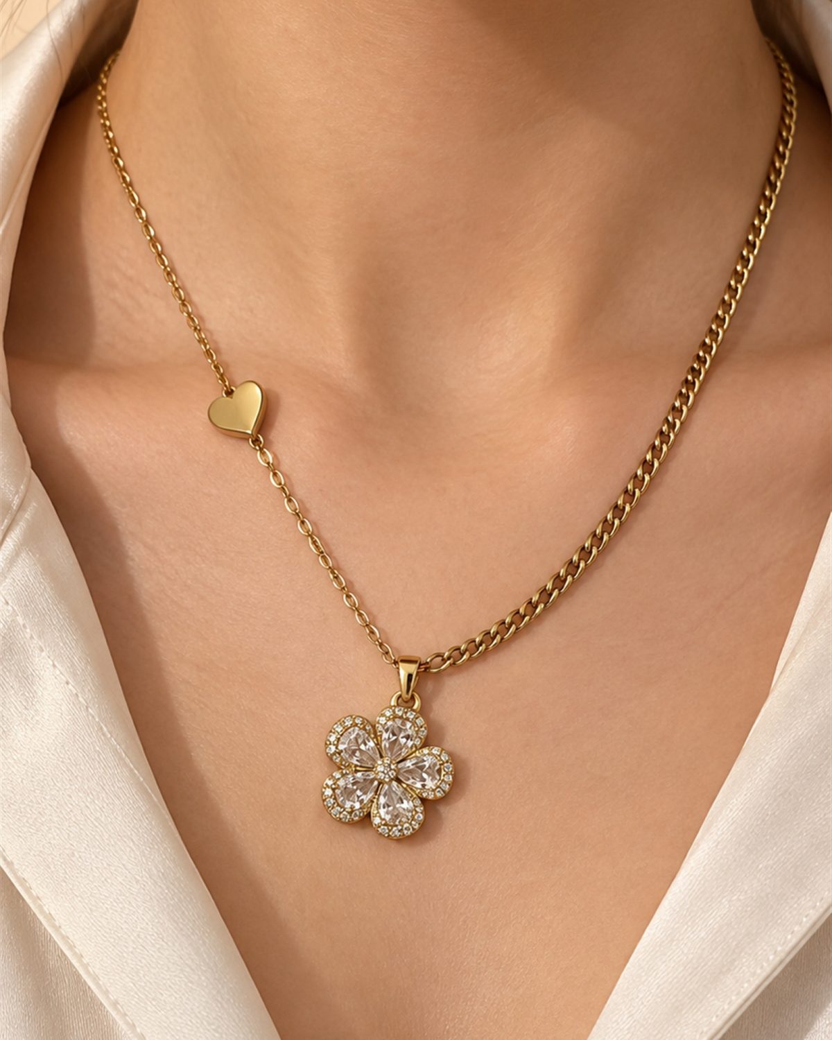 Crystal Bloom Heart Necklace