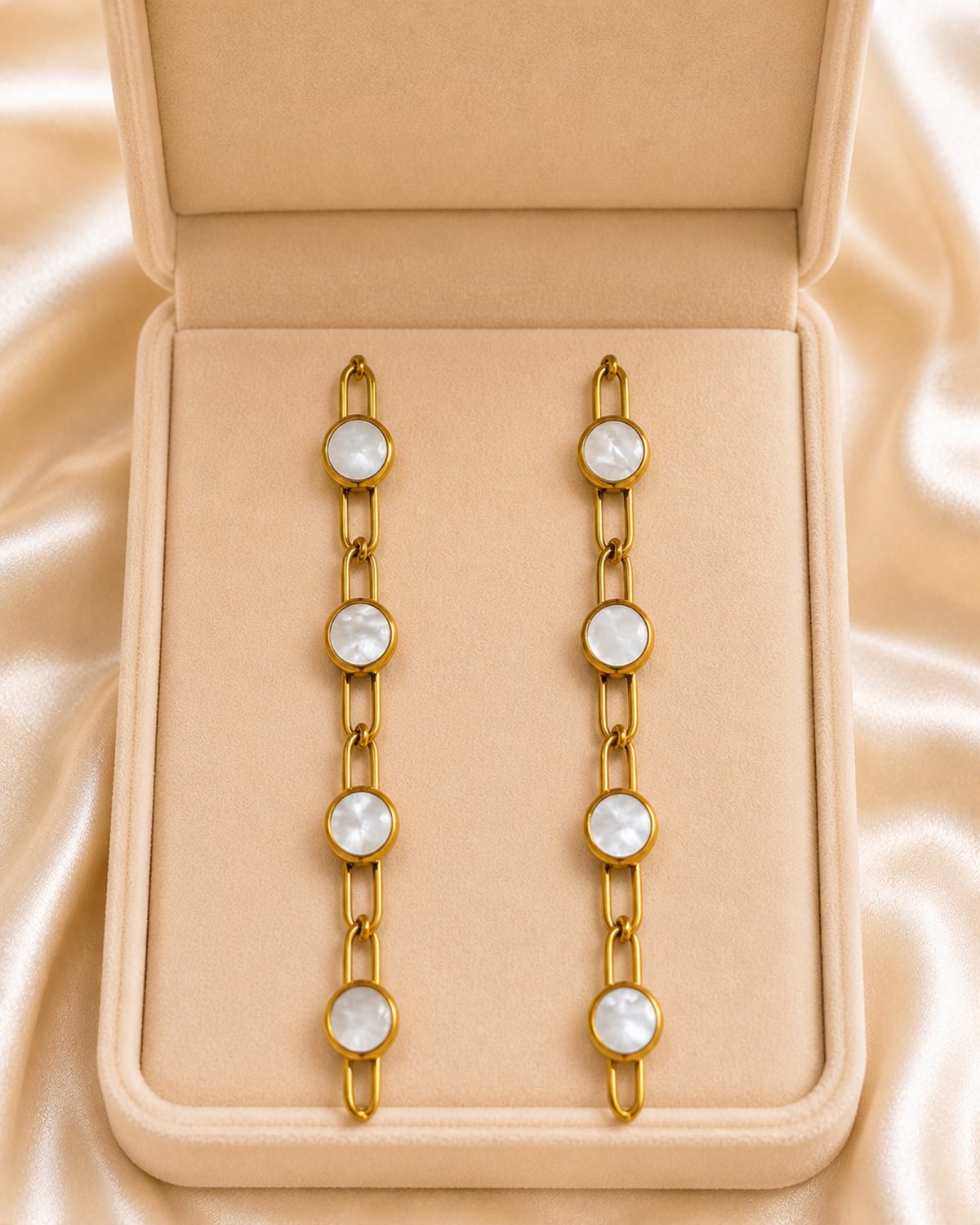 Mother-of-Pearl Gold Chain Drop Earrings