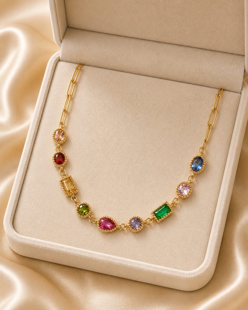 Rainbow Gem Paperclip Necklace
